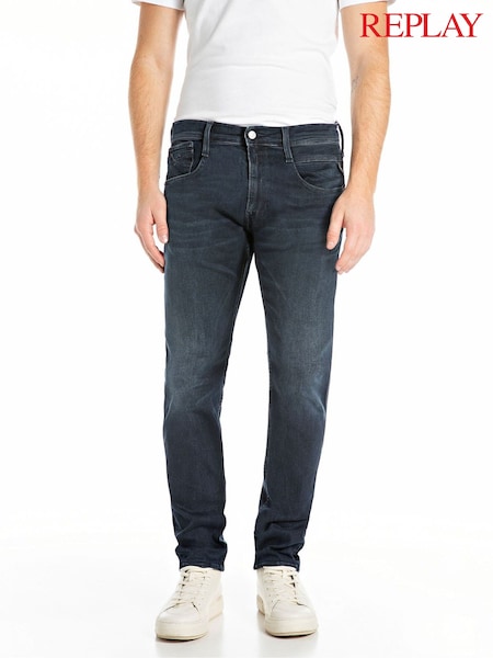 Blue - Regular Replay Replay Anbass Hyperflex Blue Black Denim Jeans