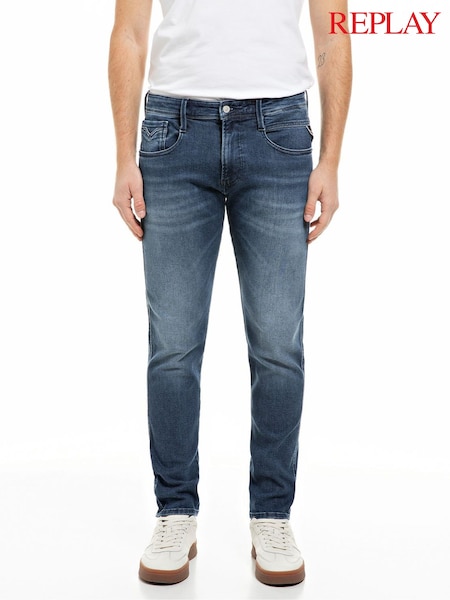 Blue - Regular Replay Replay Anbass Mid Blue Power Stretch Denim Jeans