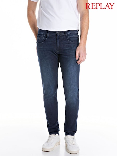 Blue - Regular Replay Anbass Dark Indigo Power Stretch Denim Jeans