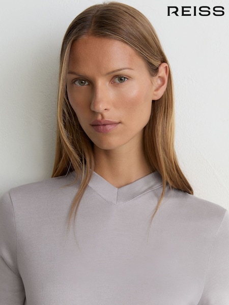 Light Grey - Reiss Brody High V-neck Long-sleeve Top