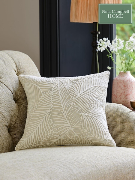 Nina Campbell Natural Tree Fern Corded Leaves Cushion (D63831) | £38