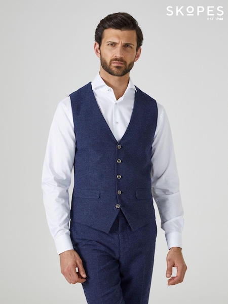 Skopes Navy Blue Jude Tweed Tailored Fit Suit Waistcoat (D64304) | £70