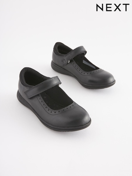 Navy Blue Standard Fit (F) School Leather Brogue Detail Mary Jane Shoes (D64662) | £28 - £37
