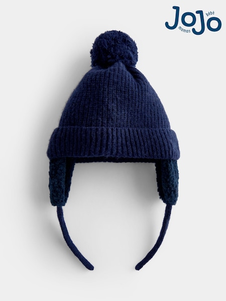 Blue - Jojo Maman Bébé Cosy Pom Pom Rib Hat