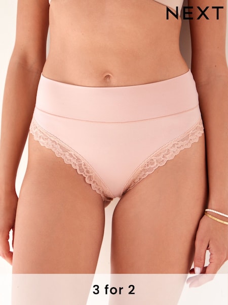 Pastel Rose High Rise High Leg Ultimate Comfort Brushed Lace Trim Knickers (D67469) | £10
