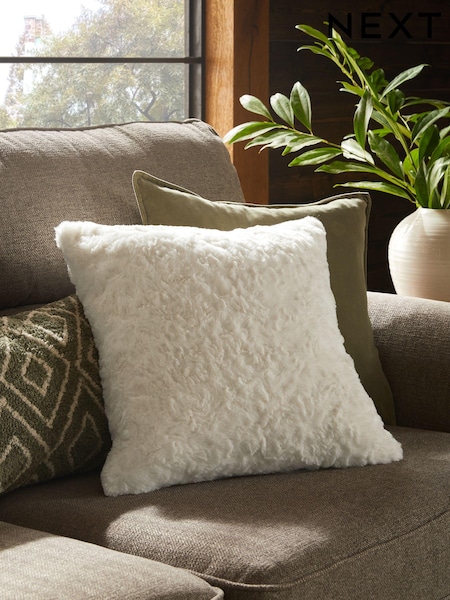 Ivory Mila Textured Faux Fur Cushion (D67880) | £14