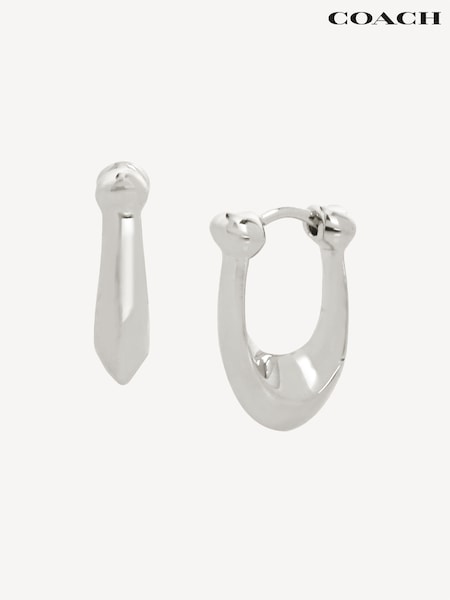 COACH Silver Tone Signature C Huggie Earrings (D68361) | £40
