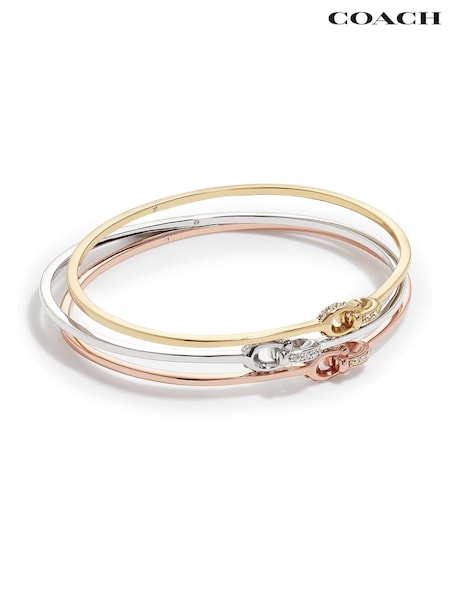 COACH Gold Tone Interlocking Signature C Stone Bangle Bracelet Set (D68370) | £125