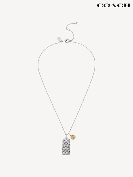 COACH Silver Tone Quilted C Tag Pendant Necklace (D68377) | £95