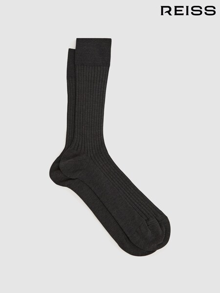 Reiss Mid Grey Feli Ribbed Mercerised Cotton Blend Sock (D68931) | £12