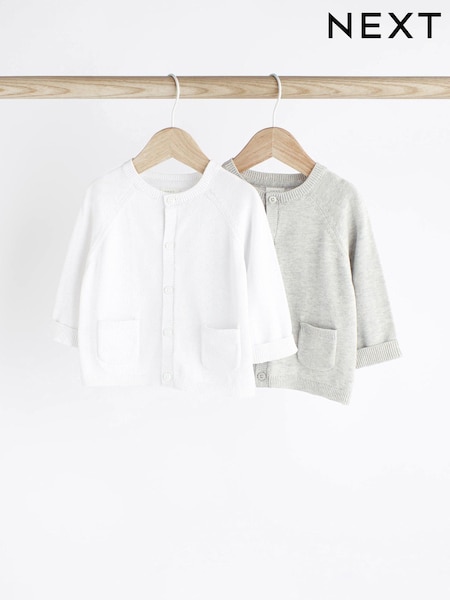 Grey/White 100% Cotton Knitted Baby Cardigans 2 Pack (D69252) | £14 - £16