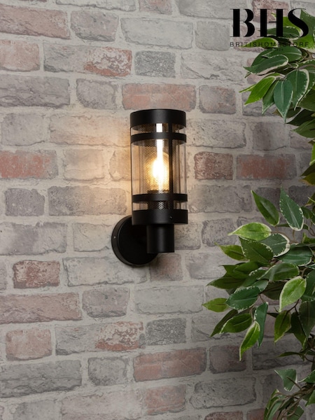 BHS Black Gada 1LT E27 Outdoor Wall Light With Mesh Insert (D70045) | £40