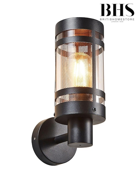 BHS Black Gada 1LT E27 Outdoor Wall Light With Brass Mesh (D70046) | £40