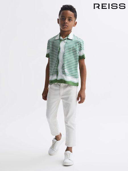 Reiss Green Vanpelt 9-12 yrs Printed Cuban Collar Short Sleeve Shirt (D70189) | £48