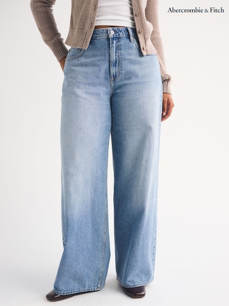 Blue - Abercrombie & Fitch Clean Curvy High Rise Wide Leg Denim Jeans