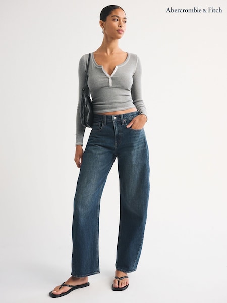 Blue - Abercrombie & Fitch High Rise Barrel Denim Jeans