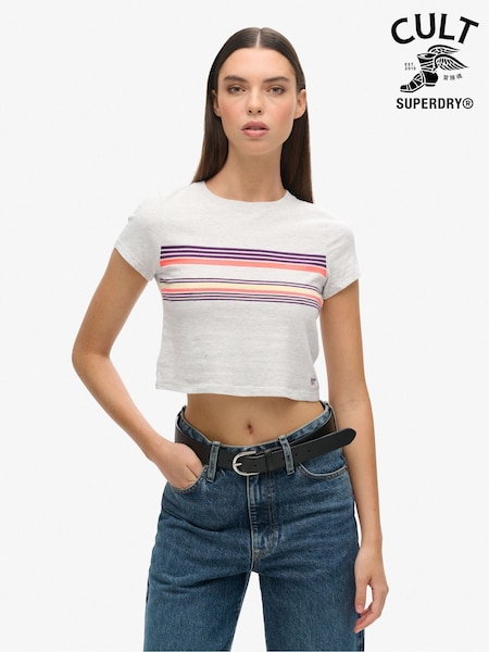Superdry Grey Vintage Stripe Crop T-Shirt (D73012) | £20