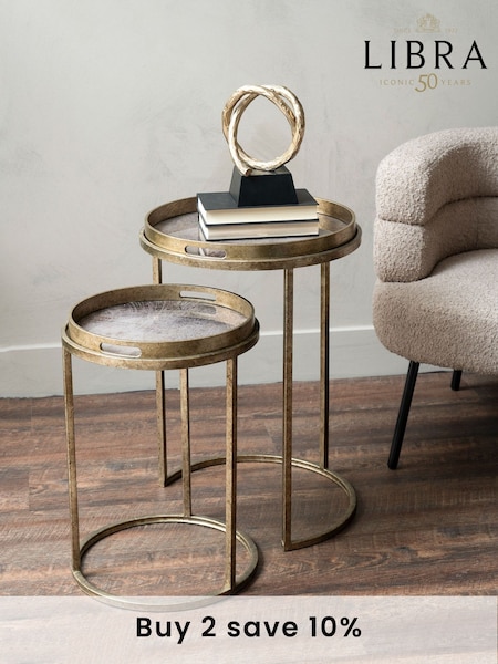 Libra Interiors Gold Set of 2 Vienna Atlas Tray Tables (D73419) | £275