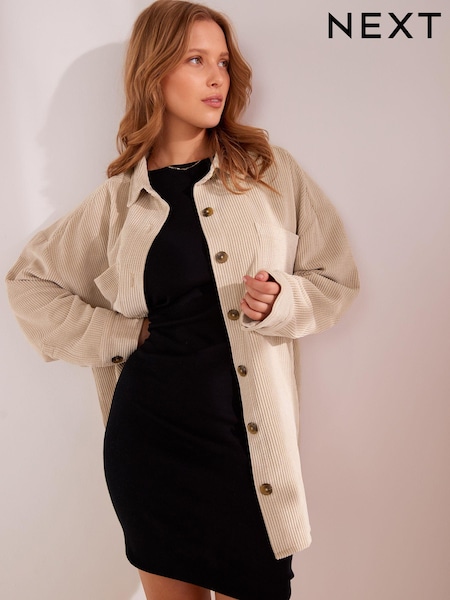 Neutral Corduroy Lightweight Shacket (D73500) | £29