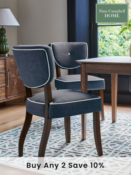 Nina Campbell Set of 2 Clabon Indigo Ashburn Walnut Effect Leg Dining Chairs (D74464) | £299