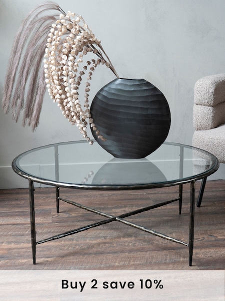 Libra Interiors Bronze Patterdale Round Glass Top Coffee Table (D75938) | £715