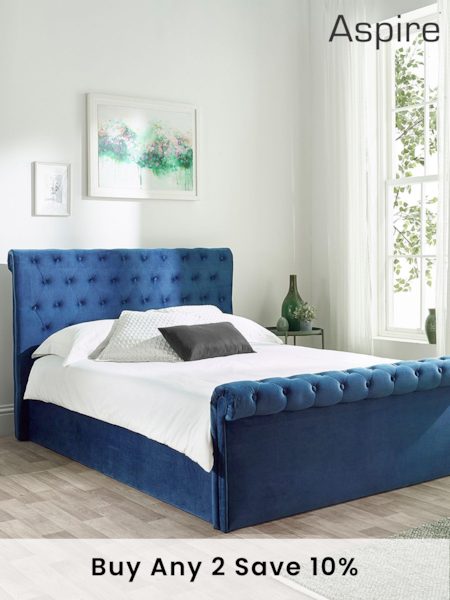 Aspire Furniture Blue Chesterfield Storage Side Lift Ottoman Storage Bed (D76711) | £355 - £625