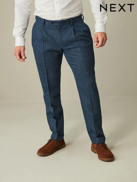 Bright Blue Slim Fit Nova Fides Wool Blend Herringbone Suit: Trousers (D76723) | £5