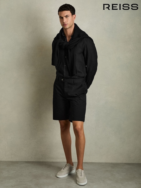 Reiss Black Wicket Cotton Chino Shorts with Stretch (D76850) | £78