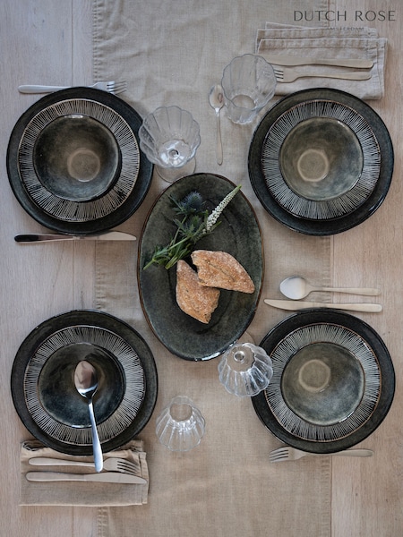 Dutch Rose Green Set of 4 Dinner Plates 12 Piece Set (D77660) | £135