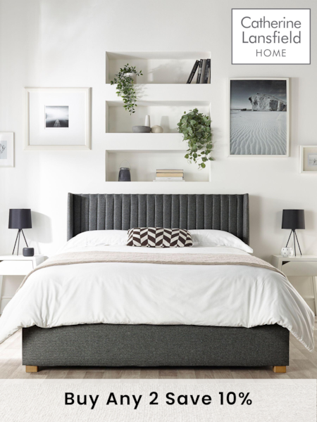Catherine Lansfield Charcoal Grey Soho Wing End Lift Ottoman Storage Bed (D78274) | £595 - £1,095