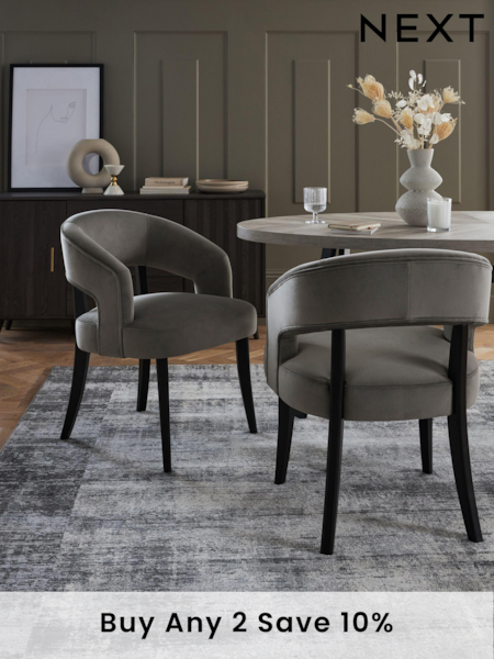 Set of 2 Soft Velvet Mid Grey Remi Black Leg Dining Chairs (D78341) | £340