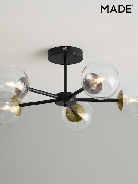 MADE.COM Black Antique Brass Globe 5 Light Flush Ceiling Light (D78396) | £139