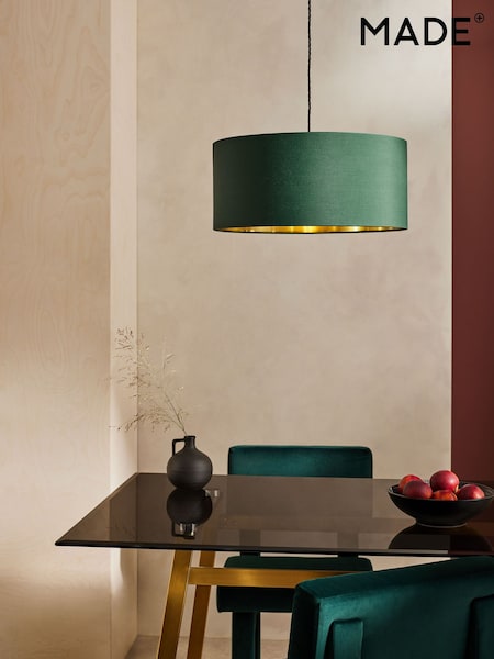 MADE.COM Green and Brushed Brass Oro Pendant Drum Lamp Shade (D78410) | £49