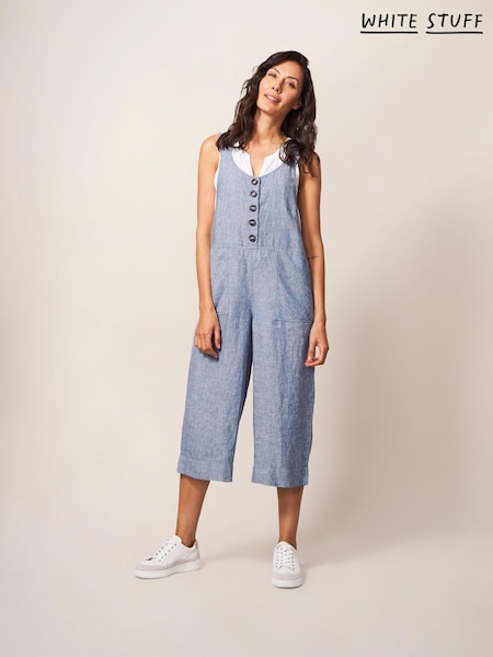 White Stuff Blue Viola 100% Linen Dungarees (D78741) | £80