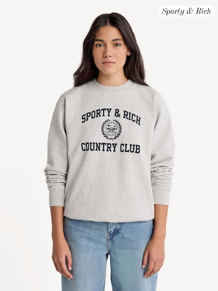 Sporty & Rich Grey Varsity Crest Crew Neck Sweater (D78922) | £160
