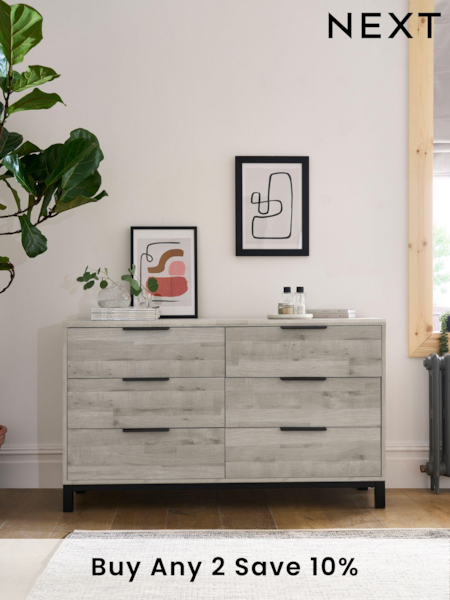Grey Bronx Oak Effect 6 Drawer Wide Chest of Drawers (D79303) | £450