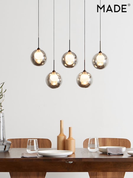 MADE.COM Smoke Grey 5 Light Linear Pendant Bar Masako Light (D79623) | £199