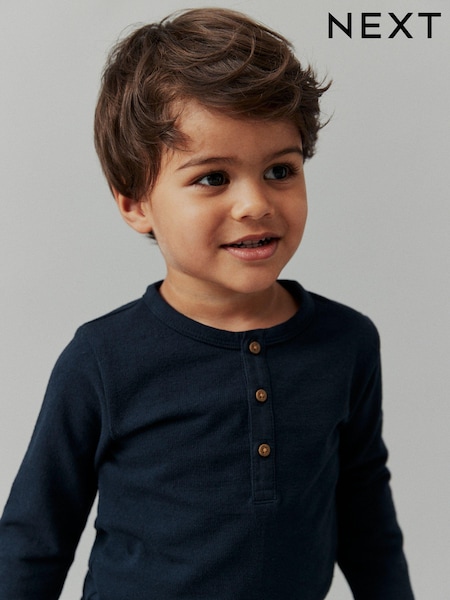 Navy Long Sleeve Henley Neck T-Shirt (3mths-7yrs) (D79759) | £6 - £8