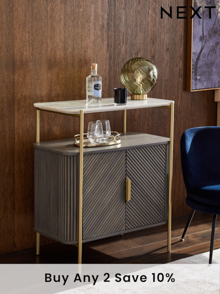 Dark Grey Valencia Marble Mango Wood Drinks Cabinet (D80024) | £775