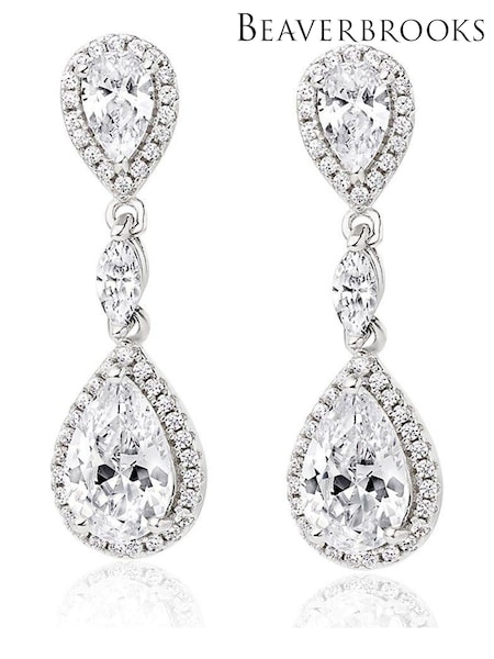 Beaverbrooks Sterling Silver Cubic Zirconia Halo Drop Earrings (D81094) | £115