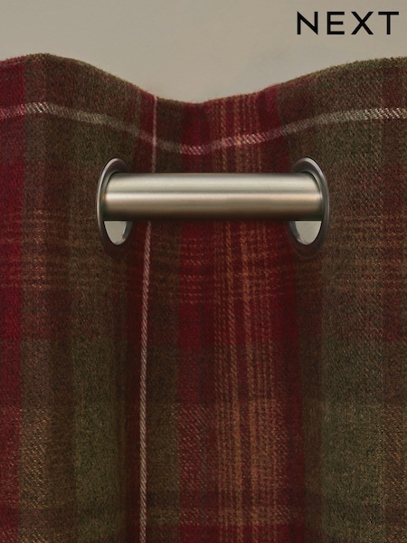 Red Next Highland Check Lined Eyelet Curtains (D81298) | £70 - £145