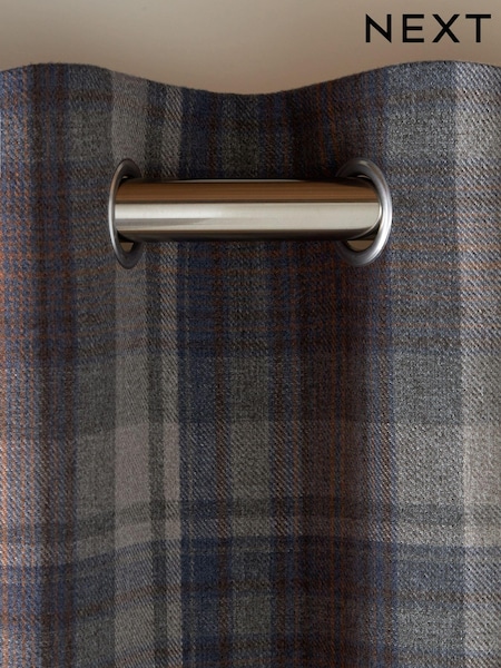 Blue/Grey Next Alpine Check Lined Eyelet Curtains (D81299) | £70 - £145