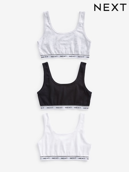 Black/Grey/White Contrast Elastic Scoop Crop Top (5-16yrs) (D82112) | £8 - £11