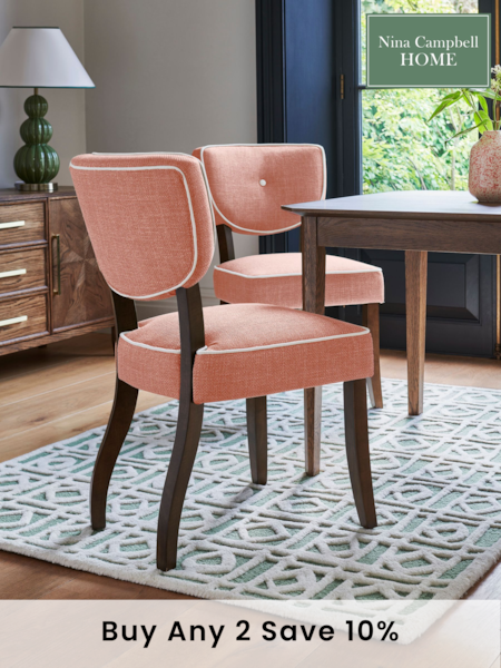 Nina Campbell Set of 2 Clabon Coral Ashburn Walnut Effect Leg Dining Chairs (D83043) | £299