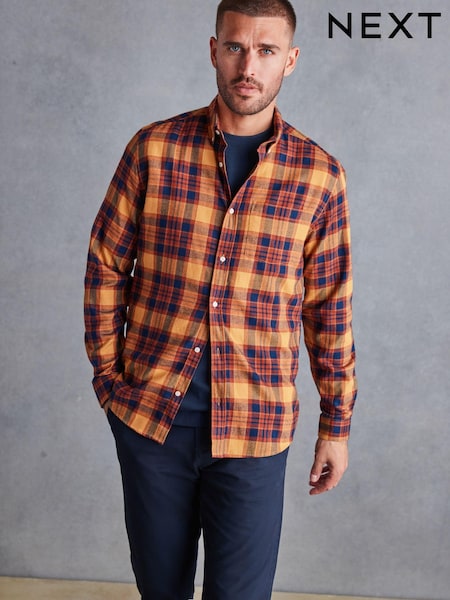 Ochre Yellow Signature Brushed Flannel Check Shirt (D83052) | £4