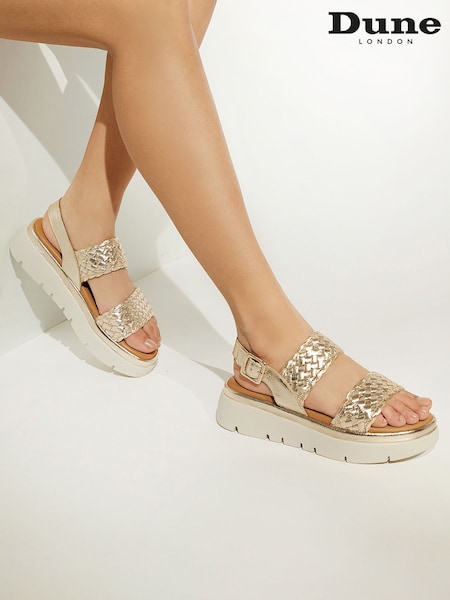 Dune London Gold Lorris Woven Strap Soft Volu Sandals (D83395) | £99