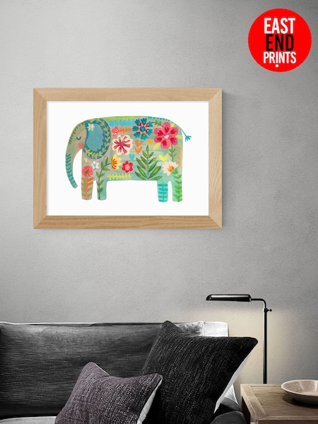East End Prints White Floral Elephant by Darcie Olley Framed Print (D83937) | £50 - £130