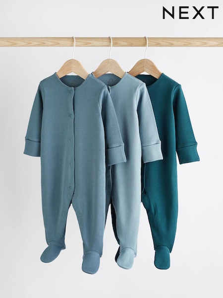 Petrol Blue 3 Pack Baby Sleepsuits (0-2yrs) (D84250) | £12 - £14