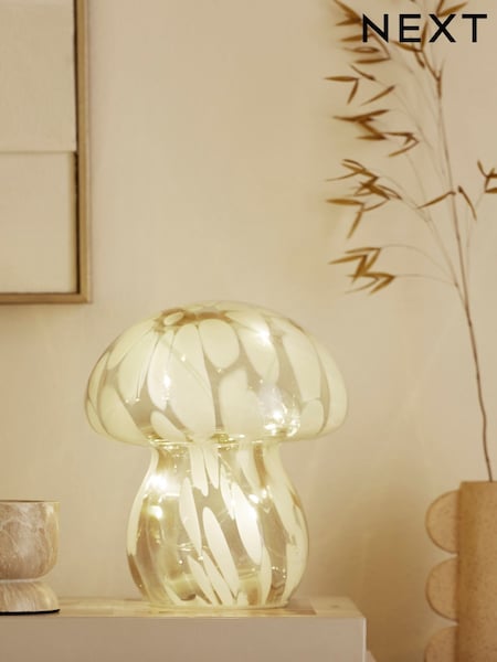 White Confetti Toadstool Battery Operated Glass Feature Light (D84561) | £18