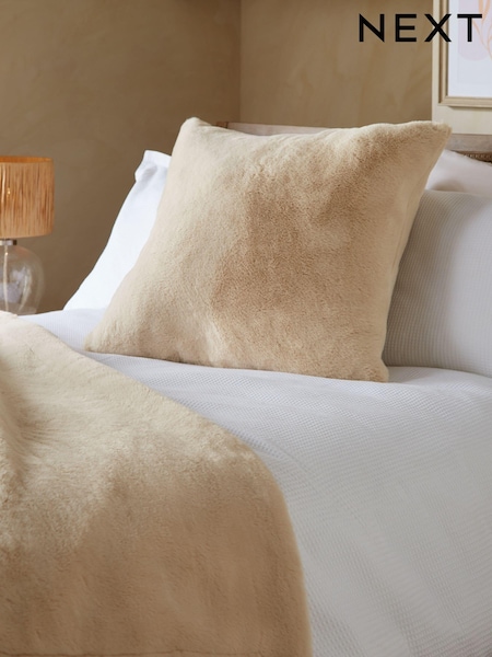 Light Natural Soft To Touch Plush 59 x 59cm Faux Fur Cushion (D84716) | £22